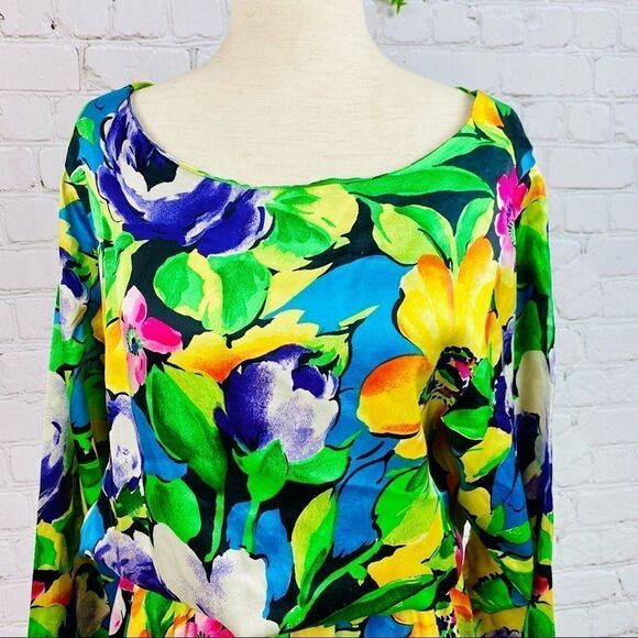 VTG 80s Mary Jo Bruno Tropical Hawaiian Aloha Silk Shirt Dress - Picture 9 of 11